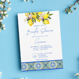 Blue Majolica Tiles Lemons Mediterranean Inbjudningar