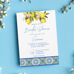 Blue Majolica Tiles Lemons Mediterranean Inbjudningar