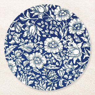 Blue Mallow vintage mönster Underlägg Papper Rund