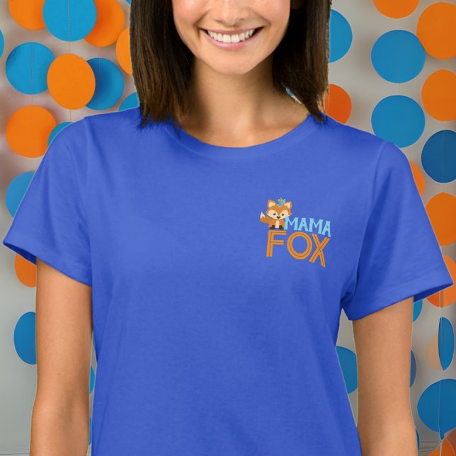 Blue Mamma Fox Vild 1 Woodland Birthday T-Shirt (Royal Blue Mama Fox Party Shirt for Baby Shower or Birthday)
