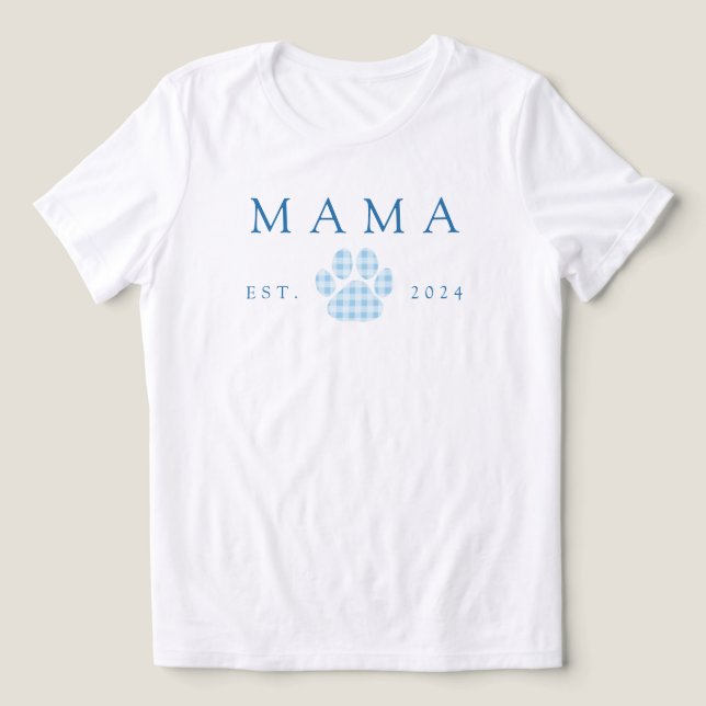 Blue Mamma Gingham Paw Skriv ut födelsedag T Shirt (Design Framsida)