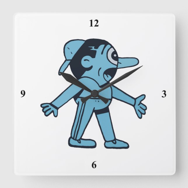 Blue Man Walks Hund. Fyrkantig Klocka (Framsida)