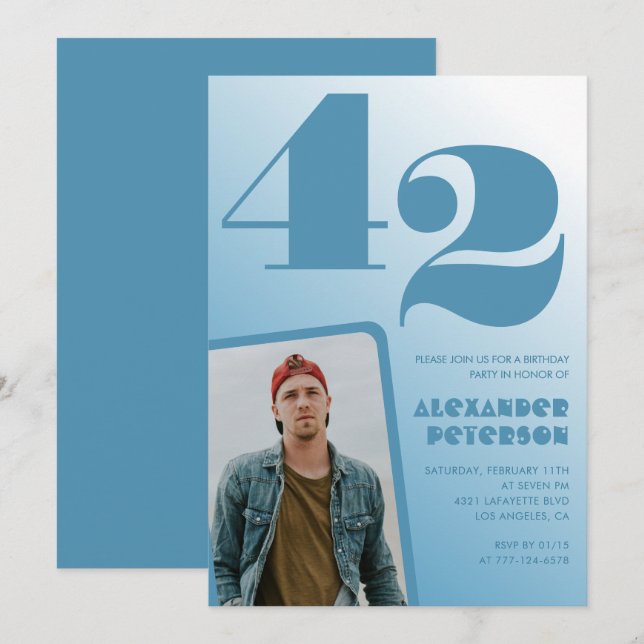 Blue Manar Photo gradient 42-årsinbjudningar Inbjudningar (Fram/baksida)