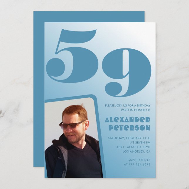 Blue Manar Photo gradient 59 födelsedagsinbjudning Inbjudningar (Fram/baksida)