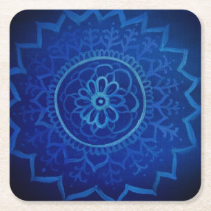 Blue Mandala Anpassningsbar Square Underlägg Papper Kvadrat