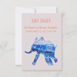 Blue Mandala baby Elephant Baby-duschinbjudan Inbjudningar