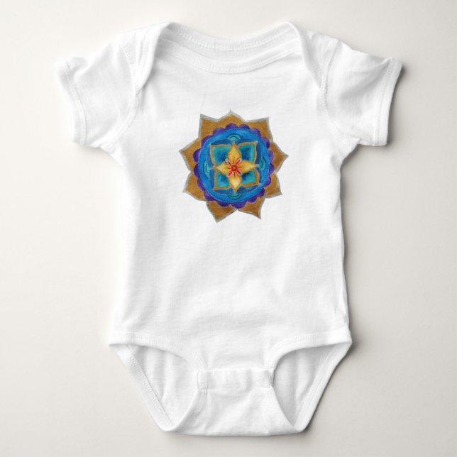 Blue Mandala Baby Jersey Bodydress, White Tee (Framsida)