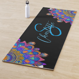 Blue Mandala Boho Monogram Yoga Mat