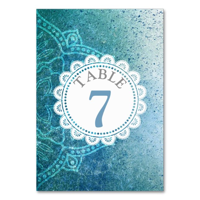 Blue Mandala Bröllop Bordsnummer Card (Framsidan)