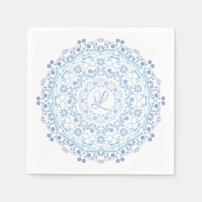 Blue Mandala Editable Initial Pappersservett (Framsidan)