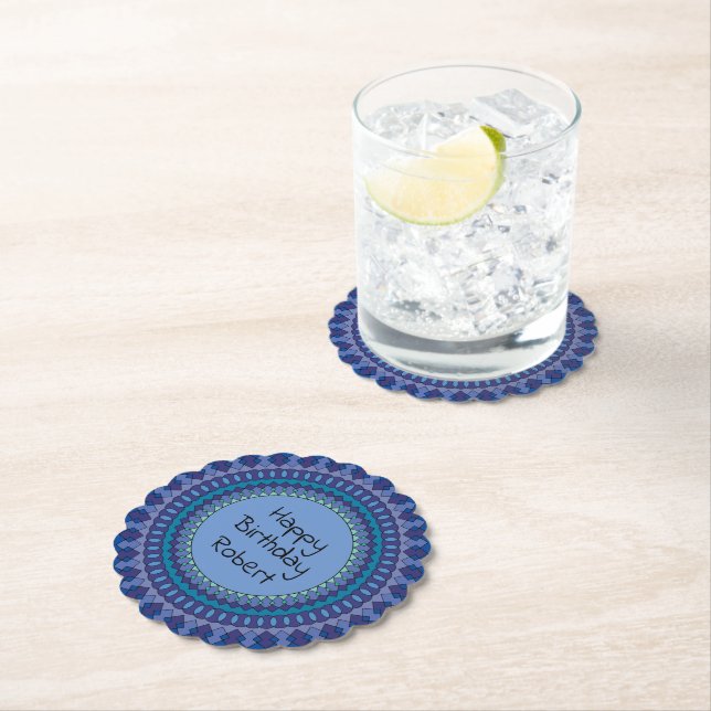 Blue Mandala Födelsedagsfest Add Namn Underlägg Papper (Insitu)