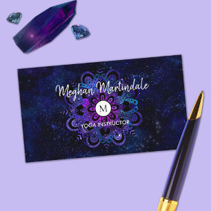 Blue Mandala Galaxy Boho Yoga Watercolor Monogram Visitkort