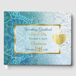 Blue Mandala Guld Heart Bröllop Bok