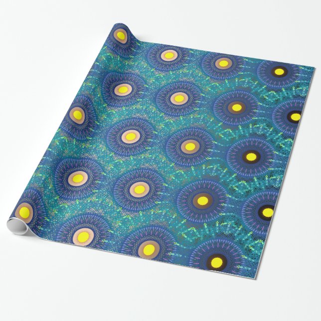 Blue Mandala-liknande Abstrakt Presentpapper (Utrullad)