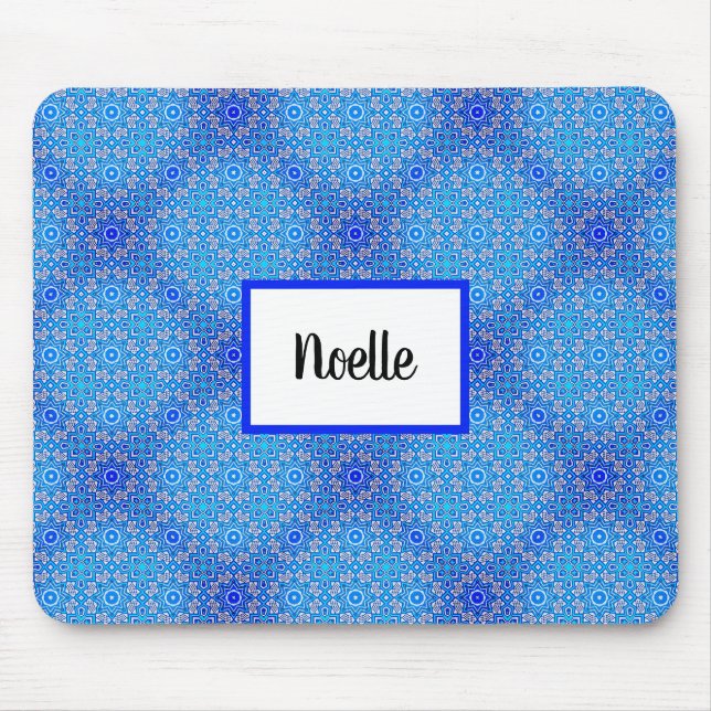 Blue Mandala Mönster Boho Namn Mousepad Musmatta (Framsidan)