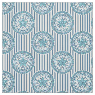 Blue mandala mönster på strimlad bakgrund tyg