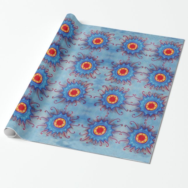 Blue Mandala Mönster Wrapping Papper Presentpapper (Utrullad)