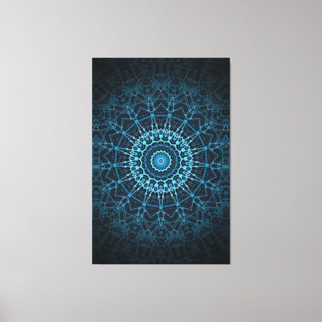 Blue Mandala Net Retro Hippie Trippy Boho Chic Canvastryck (Framsida)