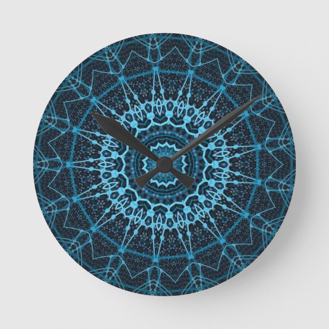 Blue Mandala Net Retro Hippie Trippy Boho Chic Rund Klocka (Framsida)