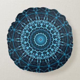 Blue Mandala Net Retro Hippie Trippy Boho Chic Rund Kudde