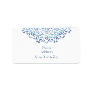 Blue Mandala on White Address Label Adressetikett