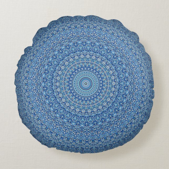 Blue Mandala Rund Kudde (Framsidan)