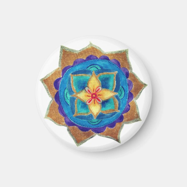 Blue Mandala Small, 3,2 cm runda magneter (Framsidan)