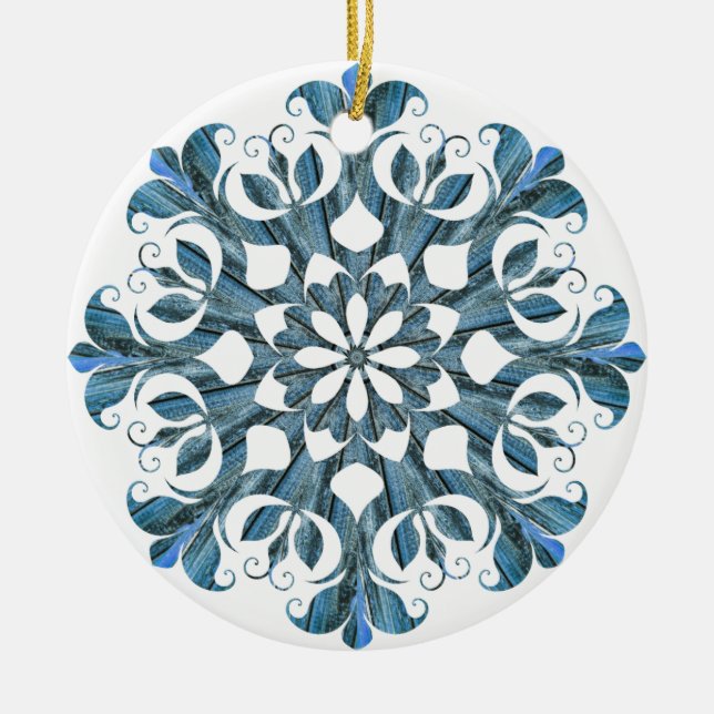Blue Mandala Snowflake  Julgransprydnad Keramik (Framsidan)