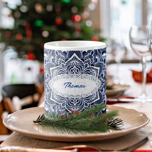Blue Mandala Snowflake Mugg (Skapare uppladdad)
