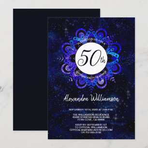 Blue Mandala Space Stars Boho 50:e Födelsedagsfest Inbjudningar