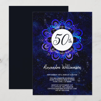 Blue Mandala Space Stars Boho 50:e Födelsedagsfest Inbjudningar