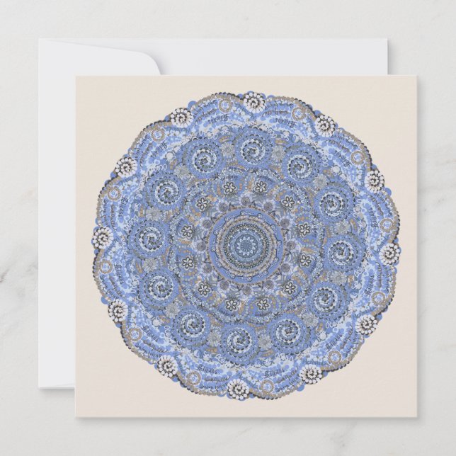 Blue Mandala with Beach Sea Life Ord Julkort (Framsida)