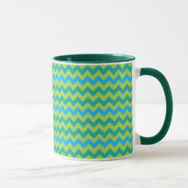 Blue Måne Chevron Mönster Grönt Blue Mugg