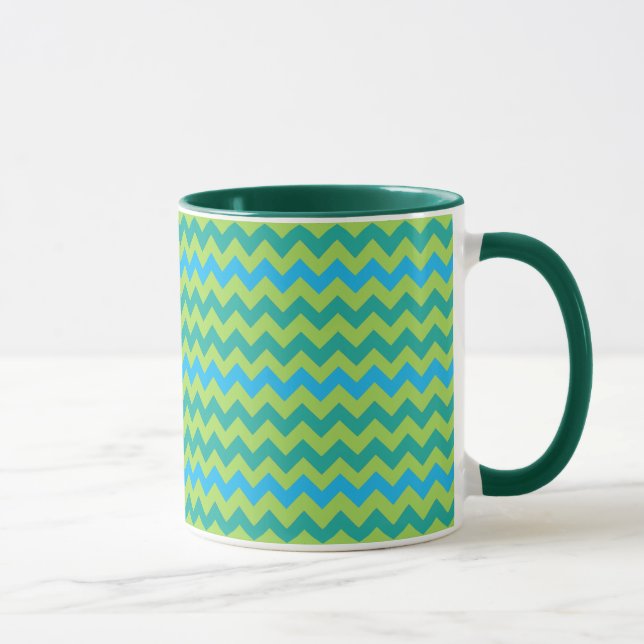 Blue Måne Chevron Mönster Grönt Blue Mugg (Höger)