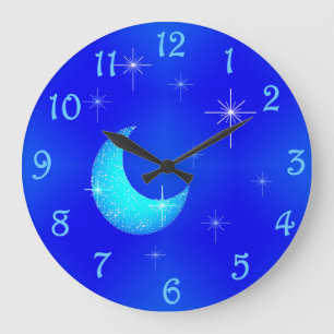 Blue Måne Clock Stor Klocka
