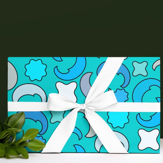 Blue Måne Clouds Mönster Presentpapper (half moon pattern birthday packing gift wrap,gift wrapping paper,return gift wrap paper,paper gift)