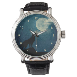 Blue Måne, Full Moon Howling Varg Anpassningsbar Armbandsur