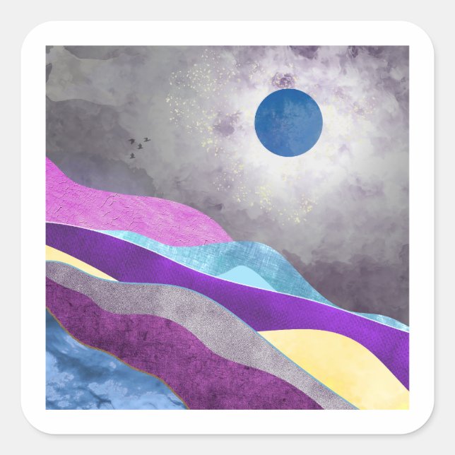 Blue Måne Fyrkantigt Klistermärke (Framsida)