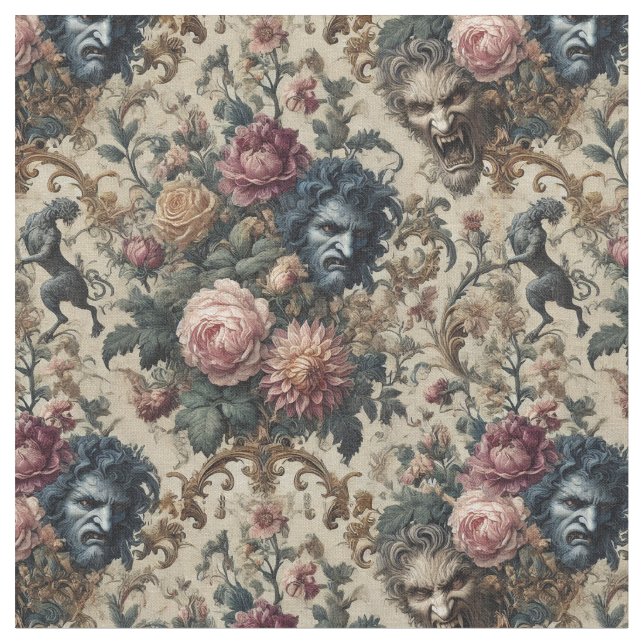 Blue Måne Grimoire - Gothic Classic Tile Tyg (Närbild)