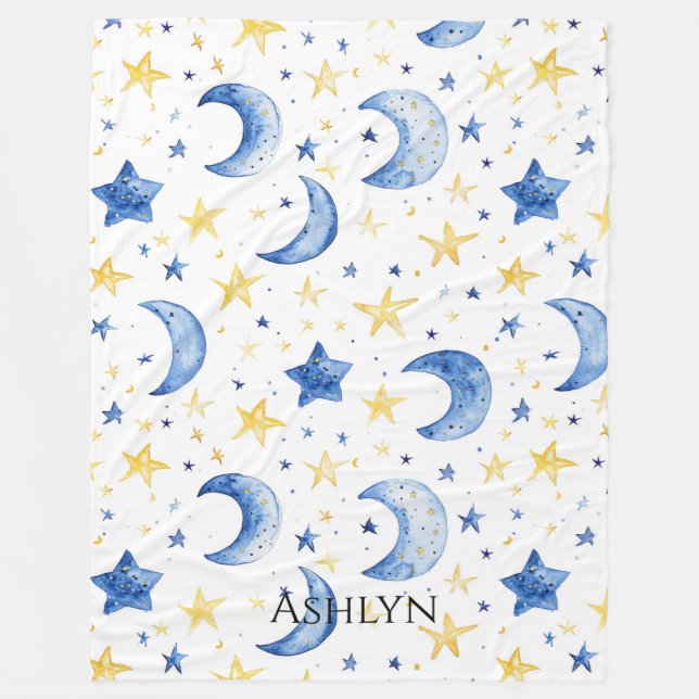 Blue Måne Guld Stars Fleecefilt (Framsidan)