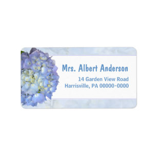 Blue Måne Hydrangea Single Namn Address Label Adressetikett