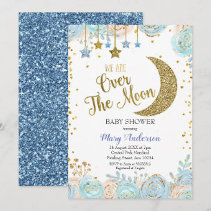 Blue Måne och Star Baby Shower Inbjudningar