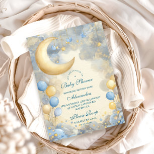 Blue Måne och Stars Baby Shower Inbjudningar