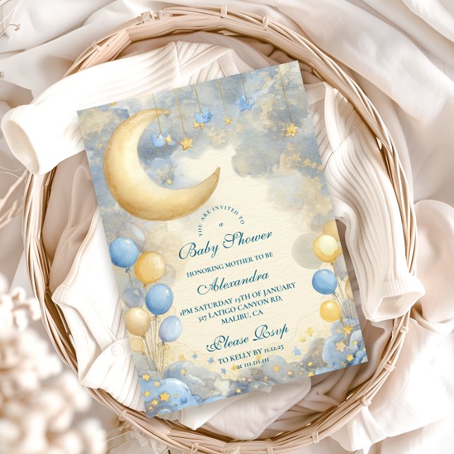 Blue Måne och Stars Baby Shower Inbjudningar (Skapare uppladdad)