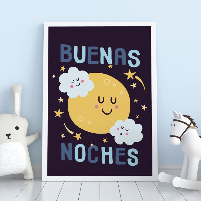 Blue Måne och Stars Nursery Art på spanska Poster (Skapare uppladdad)