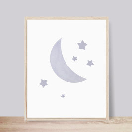 Blue Måne och Stars Nursery Poster