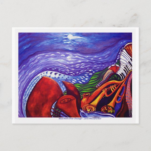 Blue Måne Over Chicago POST-kort Vykort (Framsida)