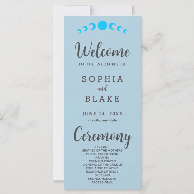 Blue Måne Phases Blue Bröllopsprogram (Framsida)