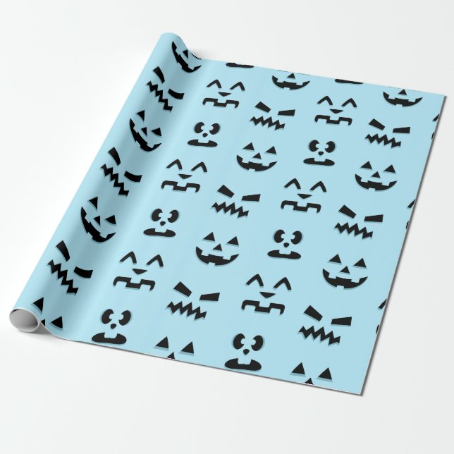 Blue Måne Pumpkin Ansikte Presentpapper (Utrullad)