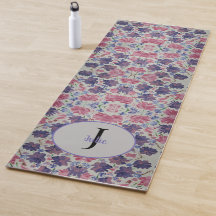 Blue Måne Ro Blommigt Monogram Yoga Mat